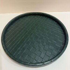MCM  Round Leather Tray 12 Inches Green Embossed Woven Look